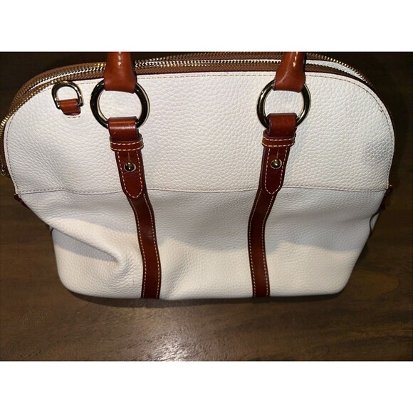 Dooney & Bourke Aubrey Cream Brown Pebble  Leather Tassel Satchel Handbag *READ - Picture 2 of 12